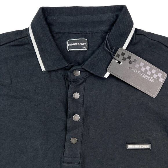 New Members Only Men US XXL Black Polo T-Shirt Buttons Stand Collar Short Sleeve - Picture 3 of 6